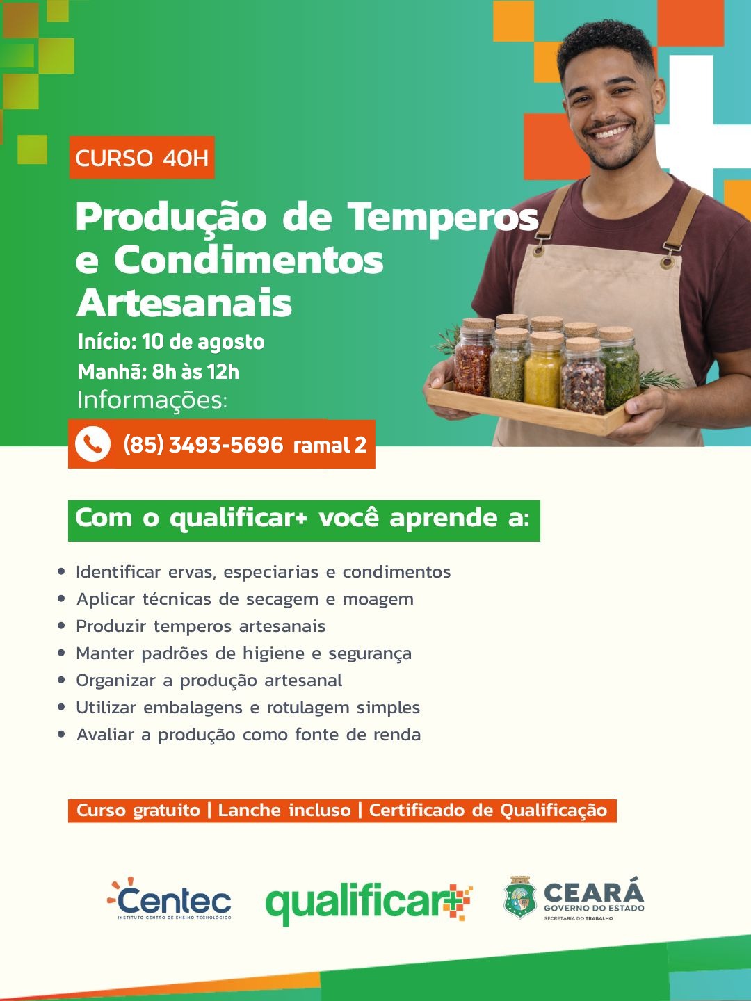 Curso gratuito de Produção de Temperos e Condimentos Artesanais está com inscrições abertas no Cenfor